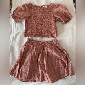 Japna Red White Gingham Smocked Crop Blouse & Skirt Set